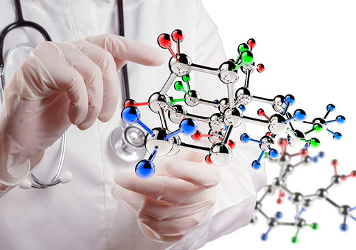 medico manejando una cadena de adn